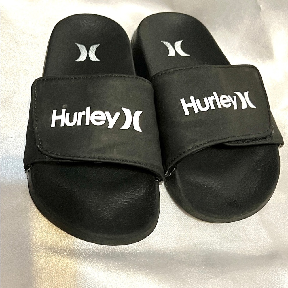 Kids Hurley Black Velcro Slide Sandals. Size 13